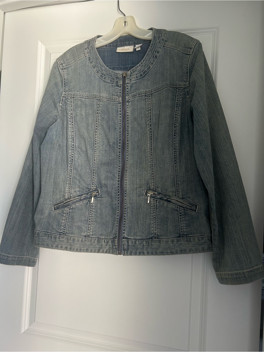Chico's Light Wash Denim Zip-Front Jacket